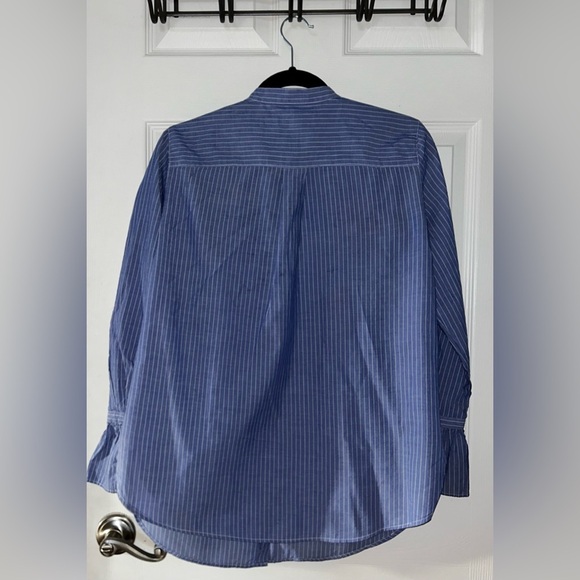 LOFT Blue Striped Button Down Shirt with Embroidery Medium - Picture 2 of 3
